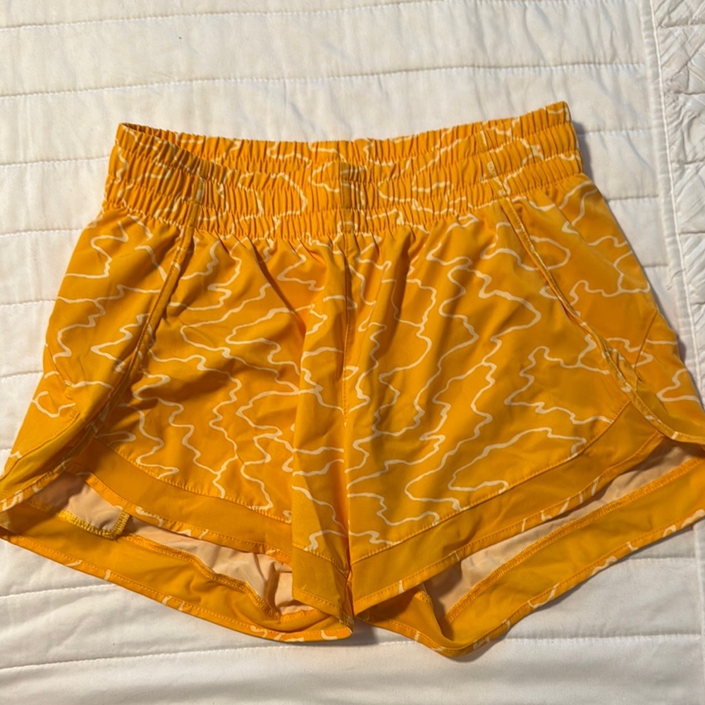 Yellow Printed Mesh Racer Run Short